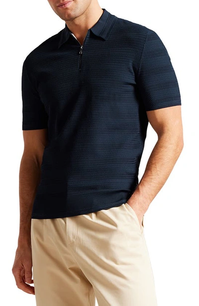 Ted Baker Stree Textured Stitch Polo Jumper In Blue
