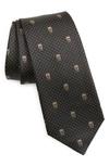 Alexander Mcqueen Brown Skull And Polka-dot Jacquard Silk Tie In 1031-black/ Beige