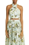 ERDEM LUNA FLORAL PRINT CROSSOVER COTTON HALTER TOP