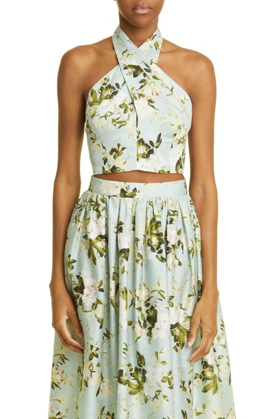 Erdem Luna Printed Cotton Cropped Top In Magnolia Garden Mint