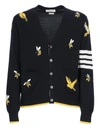 Thom Browne Birds Beers Half Drop Wool And Cotton Cardigan In Blue