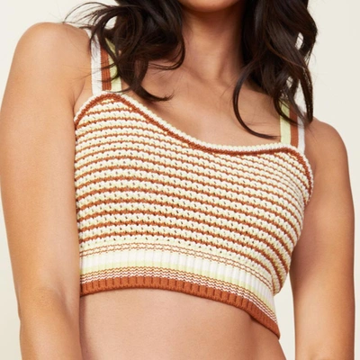 Monrow Crochet Jumper Mini Tank In Off White/faded Lime/coconut