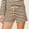 Monrow Linen Sweater Short In Ecru/blk Stripe