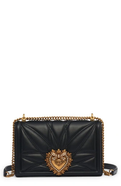 Dolce & Gabbana Devotion Logo Heart Lambskin Crossbody Bag In Black