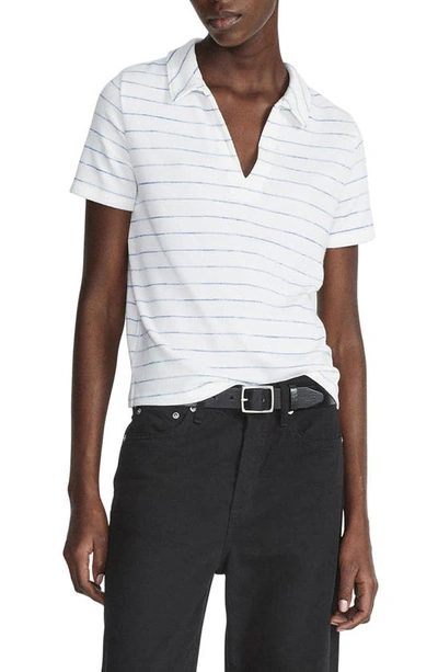 Rag & Bone Navy Striped Polo In Bluewht