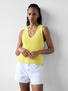 WHITE + WARREN COTTON TAPE SLEEVELESS RIBBED V NECK IN SUNBEAM