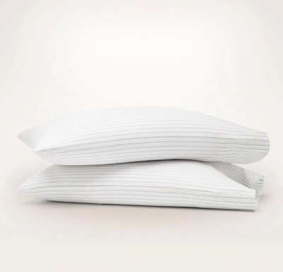 Boll & Branch Organic Percale Simple Stripe Pillowcase Set In Mineral