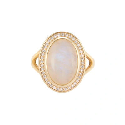 Adornia Fine Adornia Moonstone Halo Ring 14k Gold Vermeil In Silver