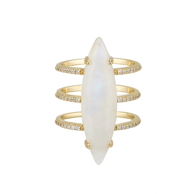 Adornia Fine Adornia Moonstone Marquis Ring 14k Gold Vermeil In Silver