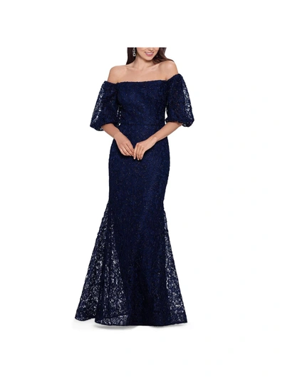 Xscape Womens Lace Maxi Evening Dress In Blue