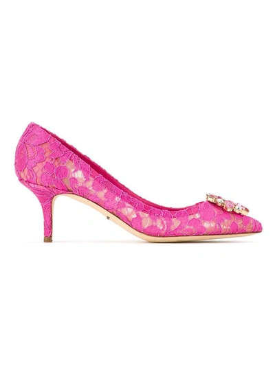 Dolce & Gabbana Bellucci 60 Embellished Lace Pumps In #ff00ff