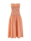 Kenzo Shirred Gingham Cotton Midi Dress In Orange