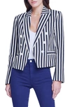 L Agence Brooke Striped Cropped Blazer In Navy/ Ecru Stripe