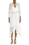 Zimmermann Chintz Doily Belted Asymmetric Guipure Lace Midi Dress In Ivory