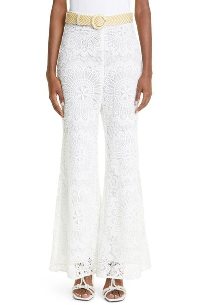 Zimmermann Chintz Doily Lace Flared Trousers In Ivory