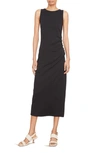 Vince Side Drape Stretch Cotton Tank Dress In Black