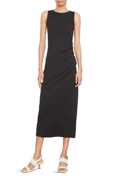 Vince Side Drape Stretch Cotton Tank Dress In Black