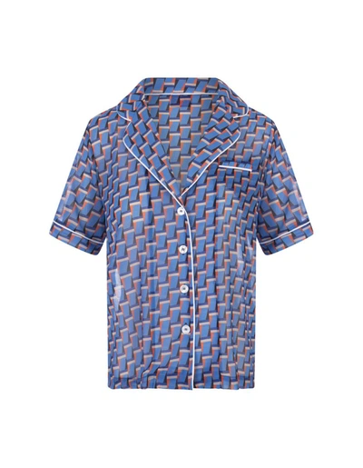 Stella Jean Short Sleeve Shirt With Blue Geometric Pattern In Neutral