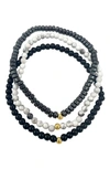 Adornia Set Of 3 Beaded Stretch Bracelets In Multi Black