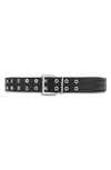 Ganni Double Eyelet Recycled Leather Belt In Black