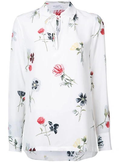 Equipment Bristol Floral Print Silk Shirt In White/multi