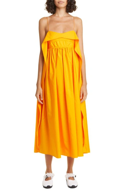 Cecilie Bahnsen Susa Ruffled Cotton Midi Dress In Orange