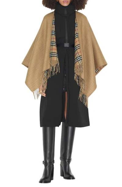 Burberry Check Wool Reversible Cape In Archive Beige