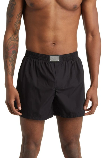 Dolce & Gabbana Logo-plaque Cotton Boxer Briefs In Black