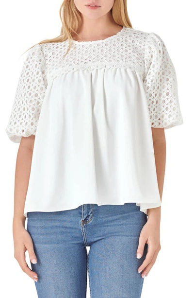 English Factory Eyelet Puff Sleeve Blouse In White