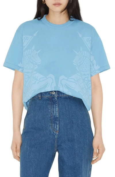 Burberry Ekd Print Cotton Oversized T-shirt In Cool Denim Blue