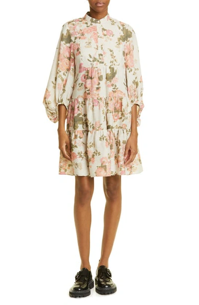 Erdem Winona Soft Blossom-print Linen Minidress In Soft Blossom Ecru