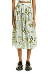 Erdem Fiona Pleated Floral-print Cotton Midi Skirt In Magnolia Garden Mint