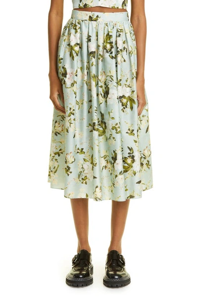 Erdem Fiona Pleated Floral-print Cotton Midi Skirt In Green