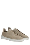 Zegna Triple Stitch Leather-trimmed Canvas Sneakers In Light Beige