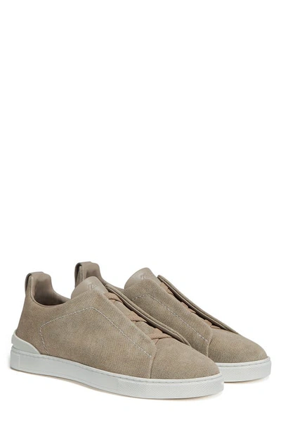 Zegna Triple Stitch Leather-trimmed Canvas Sneakers In Beige O Tan