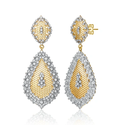 Rachel Glauber Two-tone Plated Cz Dangle Earrings In Gold