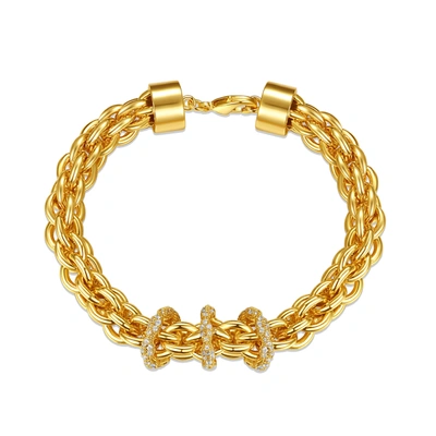 Rachel Glauber 14k Yellow Gold Plated With Diamond Cubic Zirconia Triple Circle Round Woven Braided Link Chain Brac
