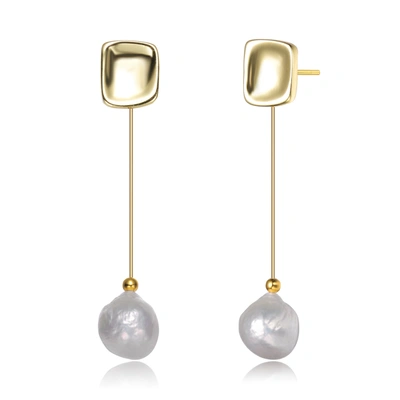 Genevive 14k Over Silver 12-11mm Pearl Earrings In White