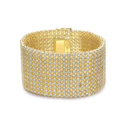 Rachel Glauber 14k Plated Cz Lux Mesh Link Bracelet In Gold