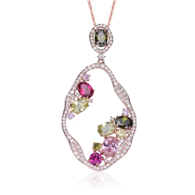 Genevive Color Asymmetrical Pendant Necklace In Pink