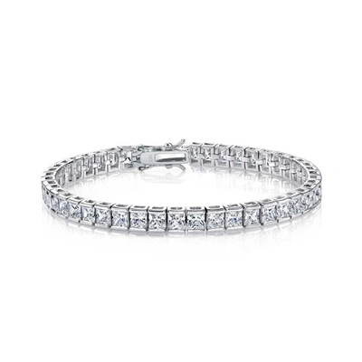 Rachel Glauber Ra  Rhodium Plated Cubic Zirconia Princess-cut Tennis Bracelet In Silver