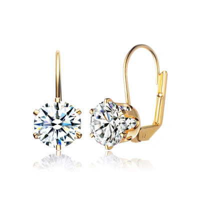 Rachel Glauber Z White Gold Plating Cubic Zirconia Classic Leverback Earrings In Silver