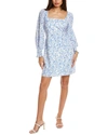 Sail To Sable Ruffle Neck Mini Dress In Blue