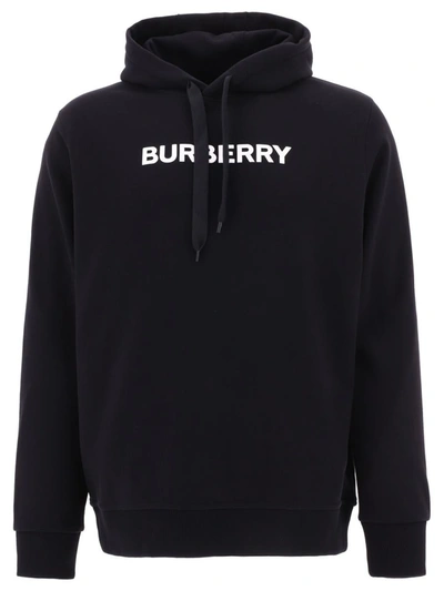 Burberry Ansdell Logo棉质平纹针织连帽卫衣 In Black