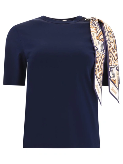 Herno Scarf-detail T-shirt In Navy Blue