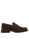 Tricker's Round Toe Suede Loafers With Rubber Sole In Brown