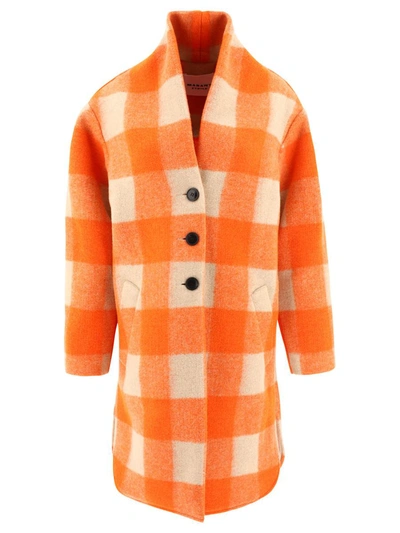 Isabel Marant Étoile Check-pattern Single-breasted Coat In Orange