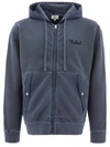 Woolrich Logo Embroidered Zipped Drawstring Hoodie In Blue