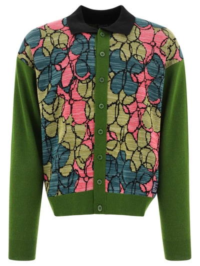 Paccbet Floral Intarsia-knit Cardigan In Green