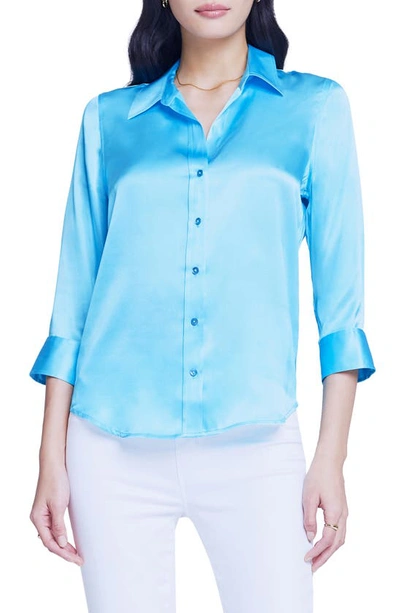 L Agence Dani Blouse In Blue Atoll